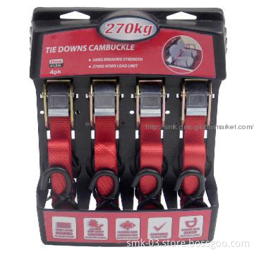 4PK 25mmx1.8m Cambuckle Tie Down 270kgs